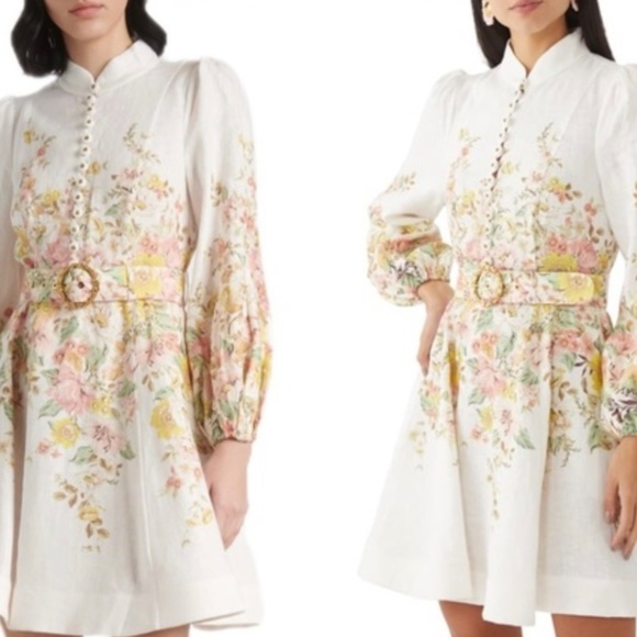 New Zimmermann MatchMaker Floral Buttoned Belted Mini Dress - Picture 3 of 4